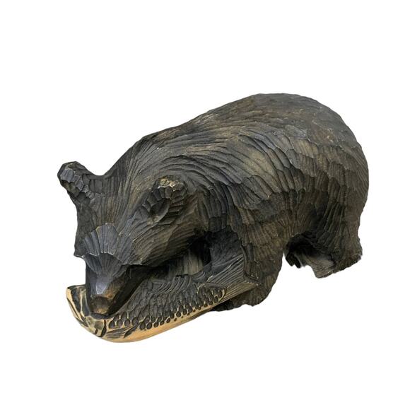 Antique Japan bear wood carving Ainu art Hokkaido hand carving sculpture - Picture 8 of 13